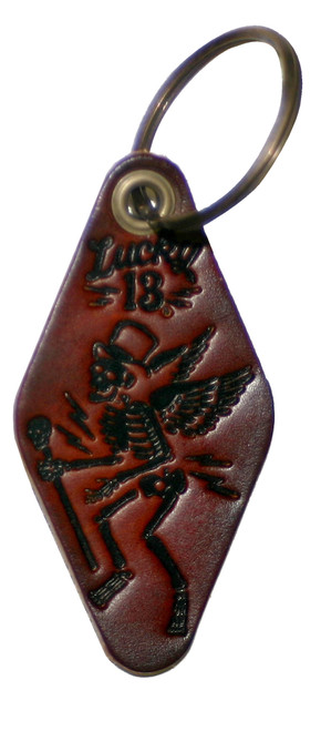 Lucky 13 Skully Motel Genuine Leather Keychain