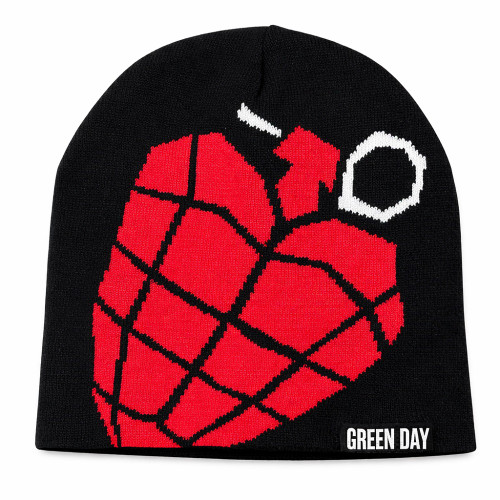 Green Day Jacquard Ribbed Knit Beanie Hat Black