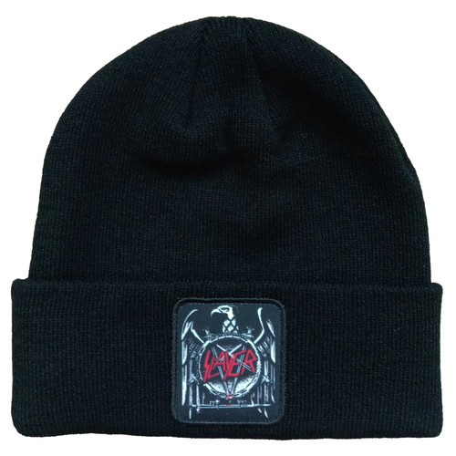 Slayer Eagle Patch Ribbed Knit Beanie Hat Black