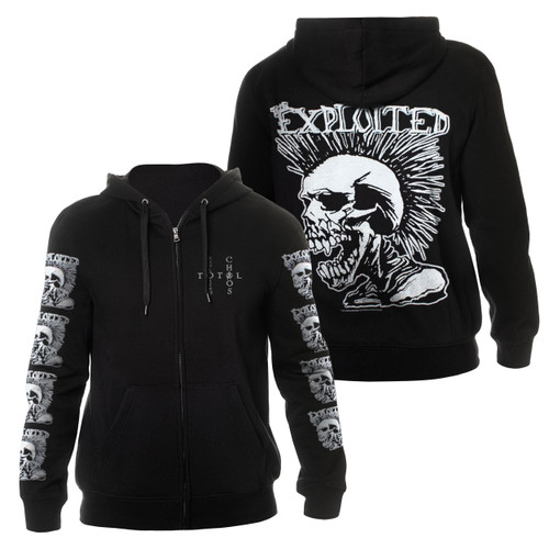 The Exploited Mohican Skull Zip Up Hoodie Black