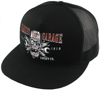 Lucky 13 Frankie's Garage Flat Bill Trucker Hat Black