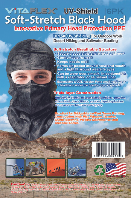 UV-Shield Black Hood, Full-cover or Open-face style, Case of 36 x 6pk