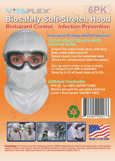 BioSafety White, Full-Cover Hood, 6 Hoods in a Pack, 3 X 6PK