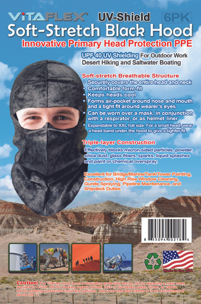 UV-Shield Black Hood, Full-cover or Open-face style, Case of 36 x 6pk
