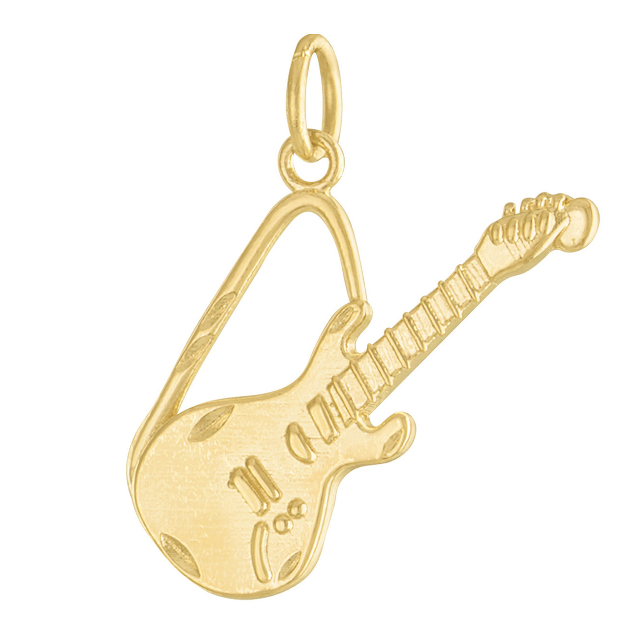 Solid 14k Gold Music Charm Electric Guitar Pendant Necklace