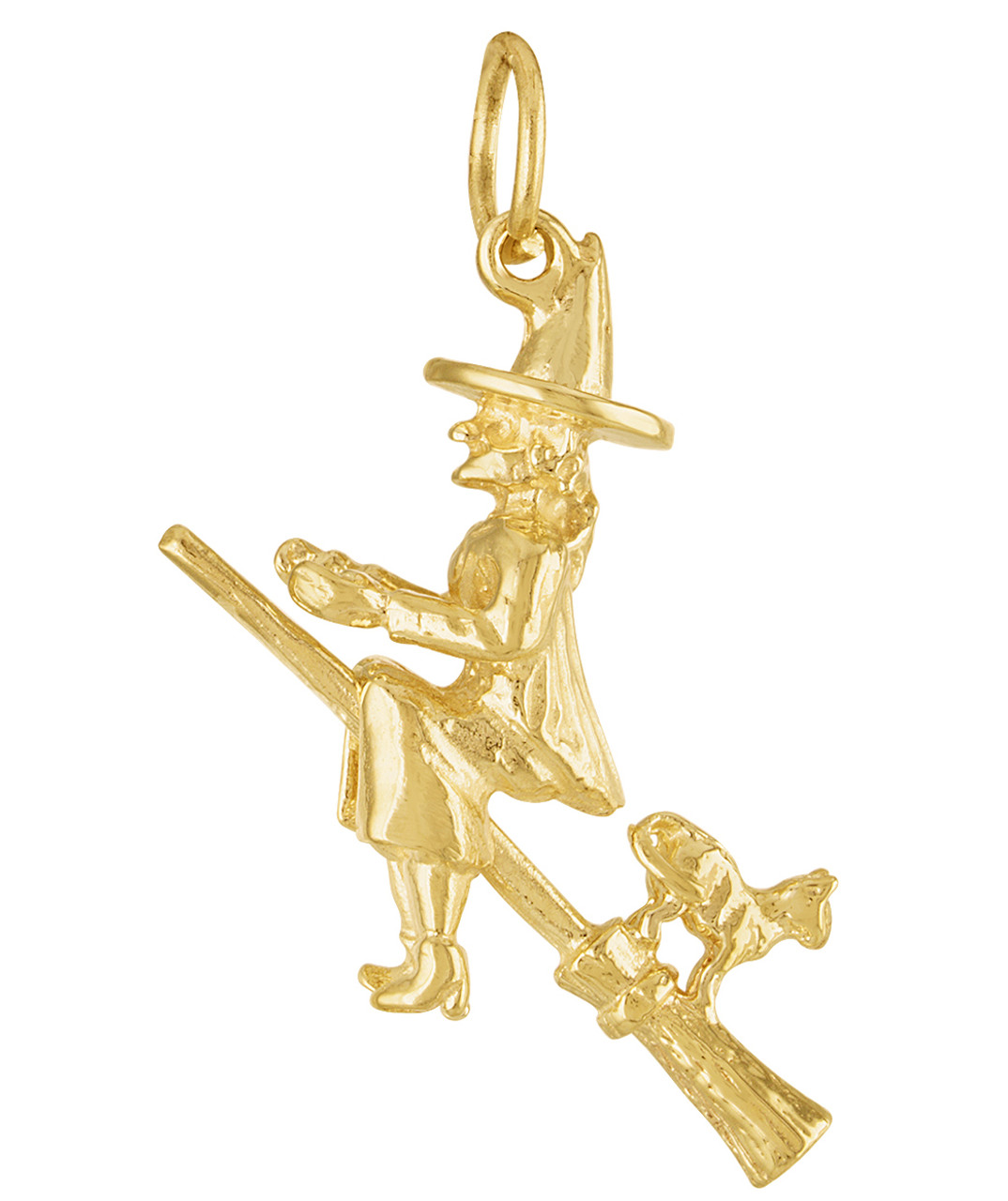 Flying Witch On Broom 14K Gold Charm