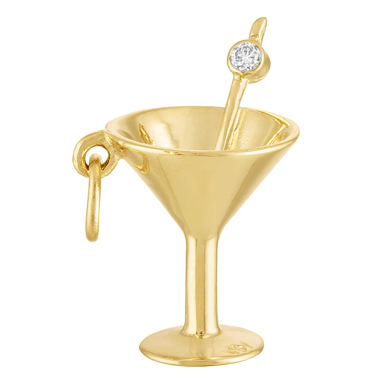 Martini Glass with Diamond Olive 14K Gold Charm