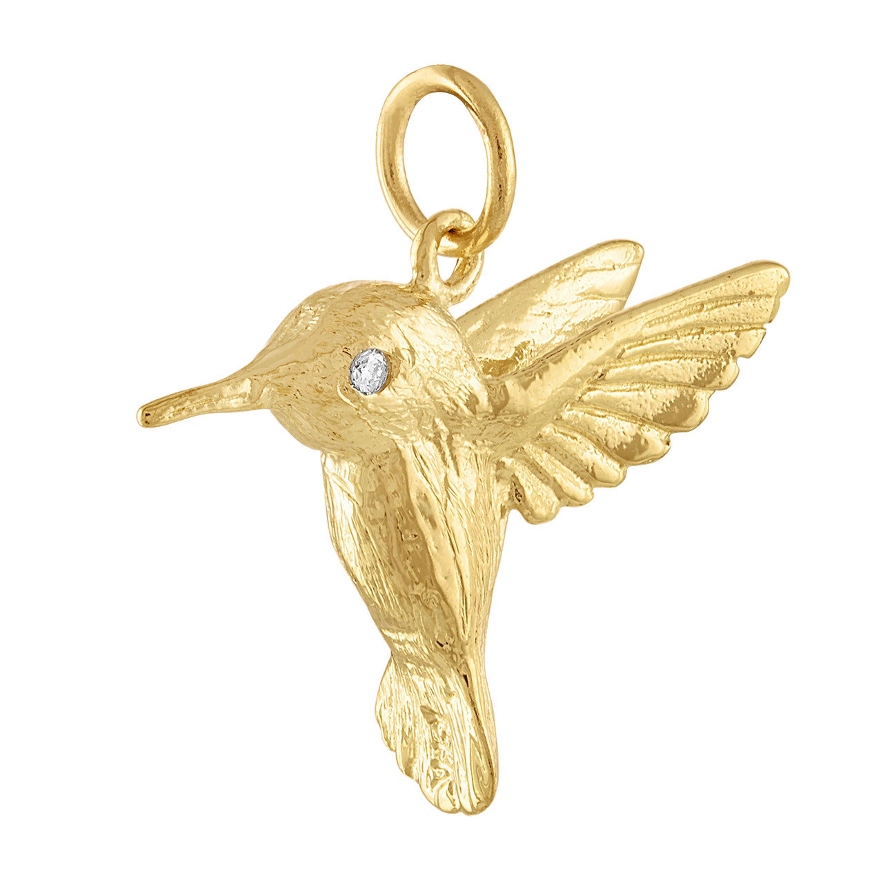 Diamond Hummingbird 14K Gold Charm