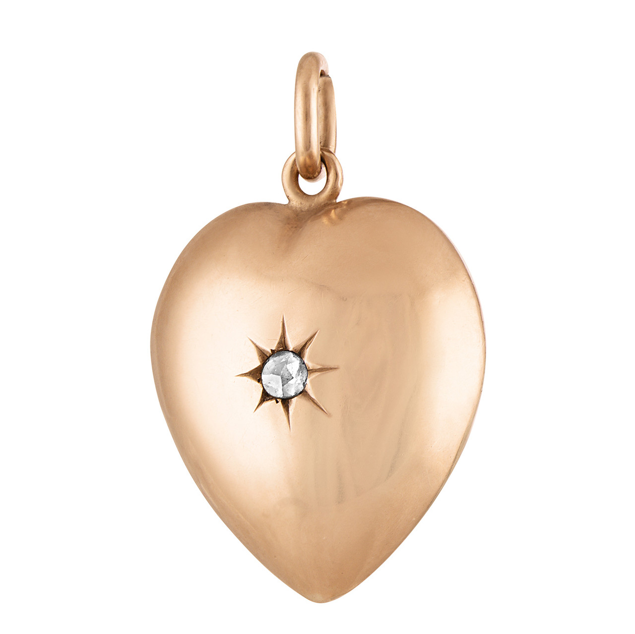 14K Yellow Gold Puff Heart Pendant Necklace with Diamond Star