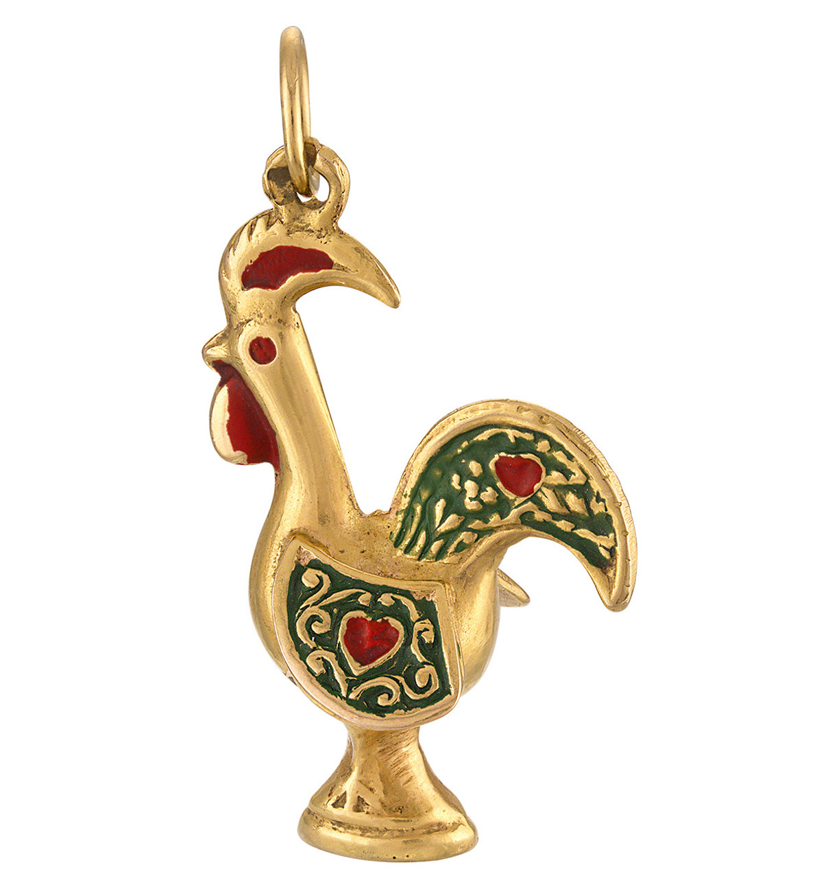 Vintage Enameled Lovable Rooster 18K Gold Charm | Vintage Pet