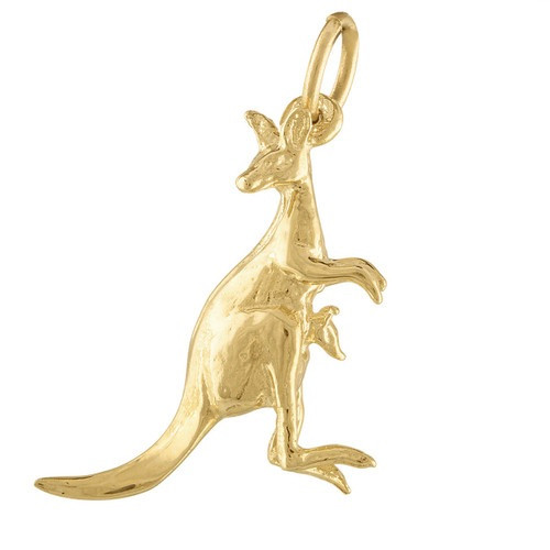 Kangaroo with Joey 14K Gold Charm