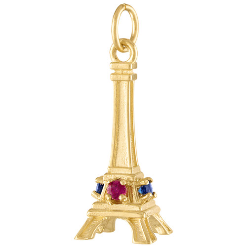 Eiffel Tower With Rubies & Sapphires 14K Gold Charm