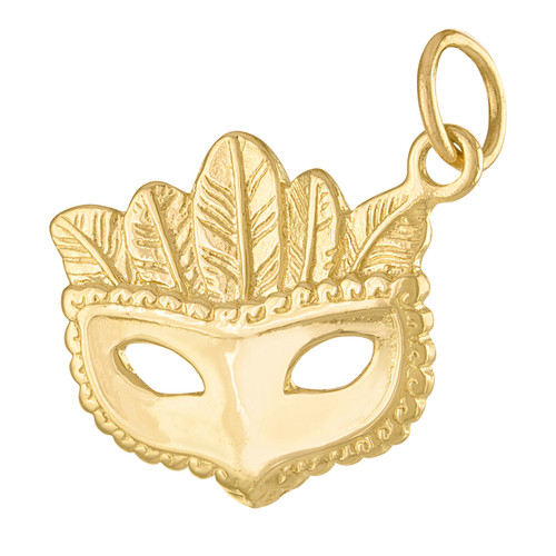 Feathered Mardi Gras Mask 14K Gold Charm