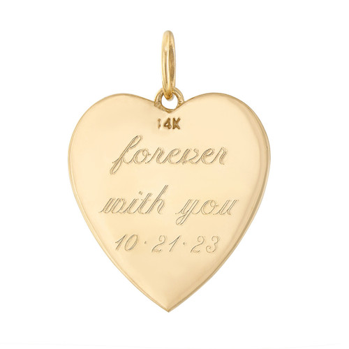Engine Turned Classic Heart 14K Gold Charm
