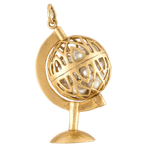 Vintage Classic Globe 18K Gold Charm, Globe Charms