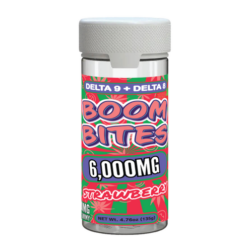 Strawberry Delta 9 and Delta 8 THC gummies 30 count jar by Canna Boom