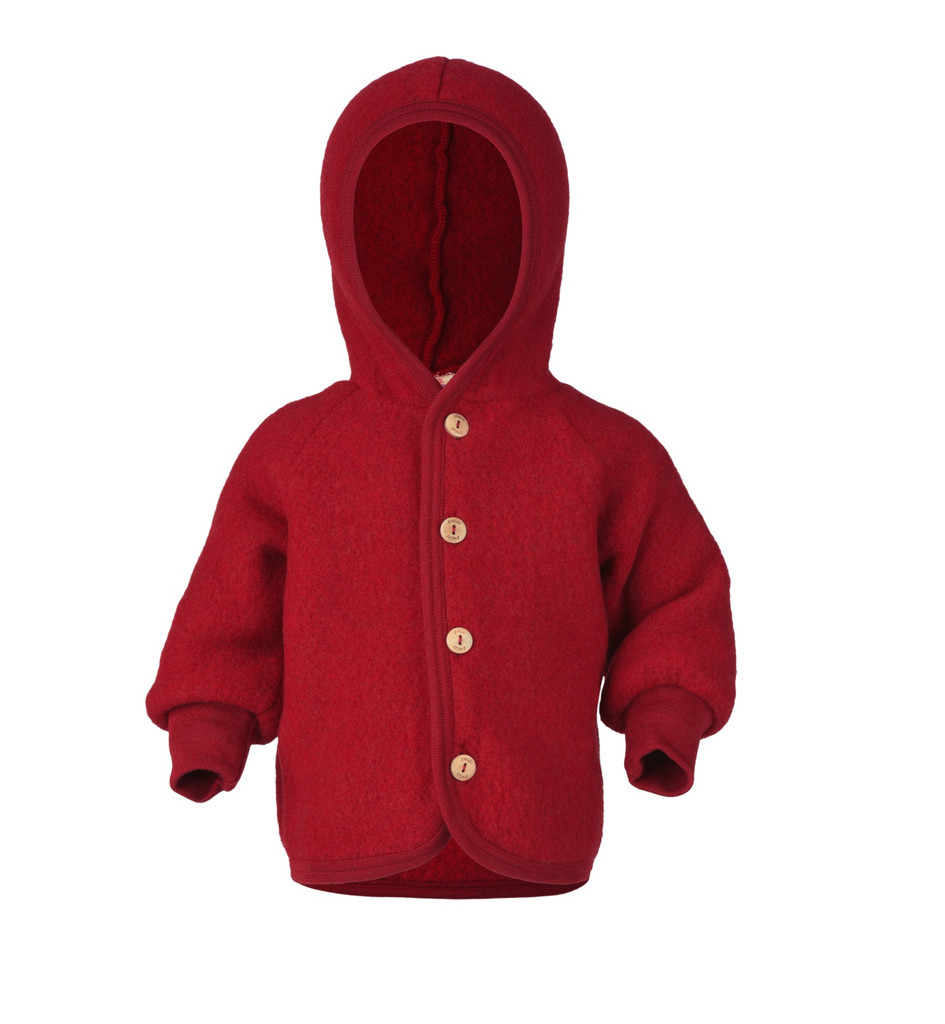 Soft Organic Wool Fleece Hooded Jacket for Babies
Color: Red Melange