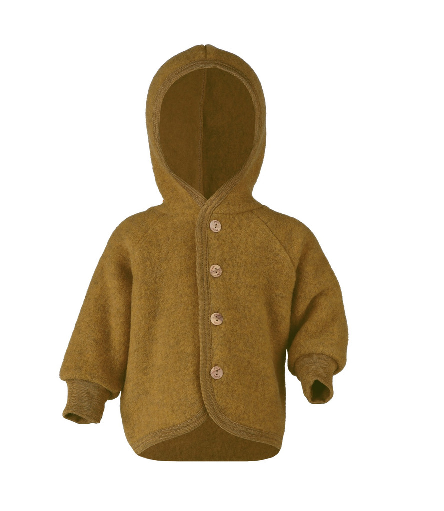 Soft Organic Wool Fleece Hooded Jacket for Babies
Color: 018E Saffron Melange