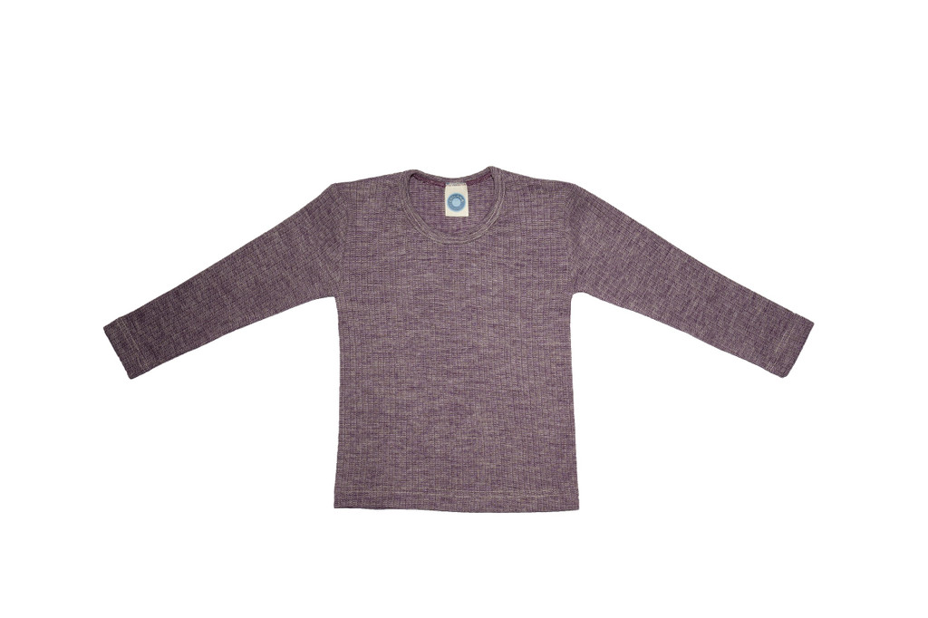 Organic Wool/ Silk/ Cotton Long Sleeved Shirt for Kids
Color: 023 plum melange