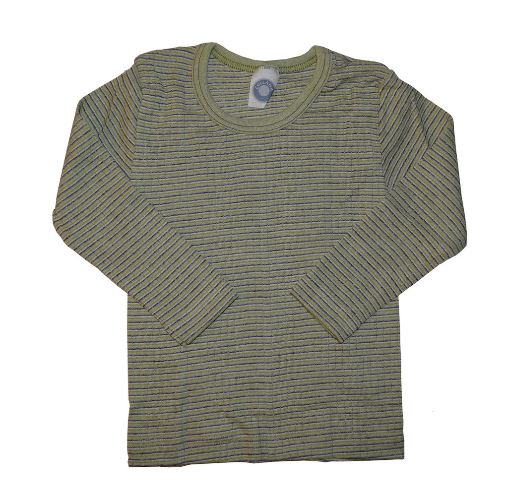 Organic Wool/ Silk/ Cotton Long Sleeved Shirt for Kids
Color: 921 Green-Plum-Natural