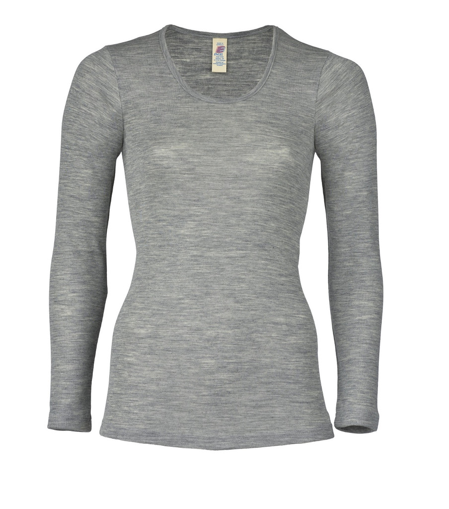 Engel Organic Wool/Silk Women's Long Sleeved Shirt 
Color: Grey Melange