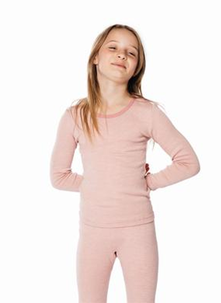 Kids' Organic Wool/ Silk Long Underwear Shirt
Color: rose/ natural stripes