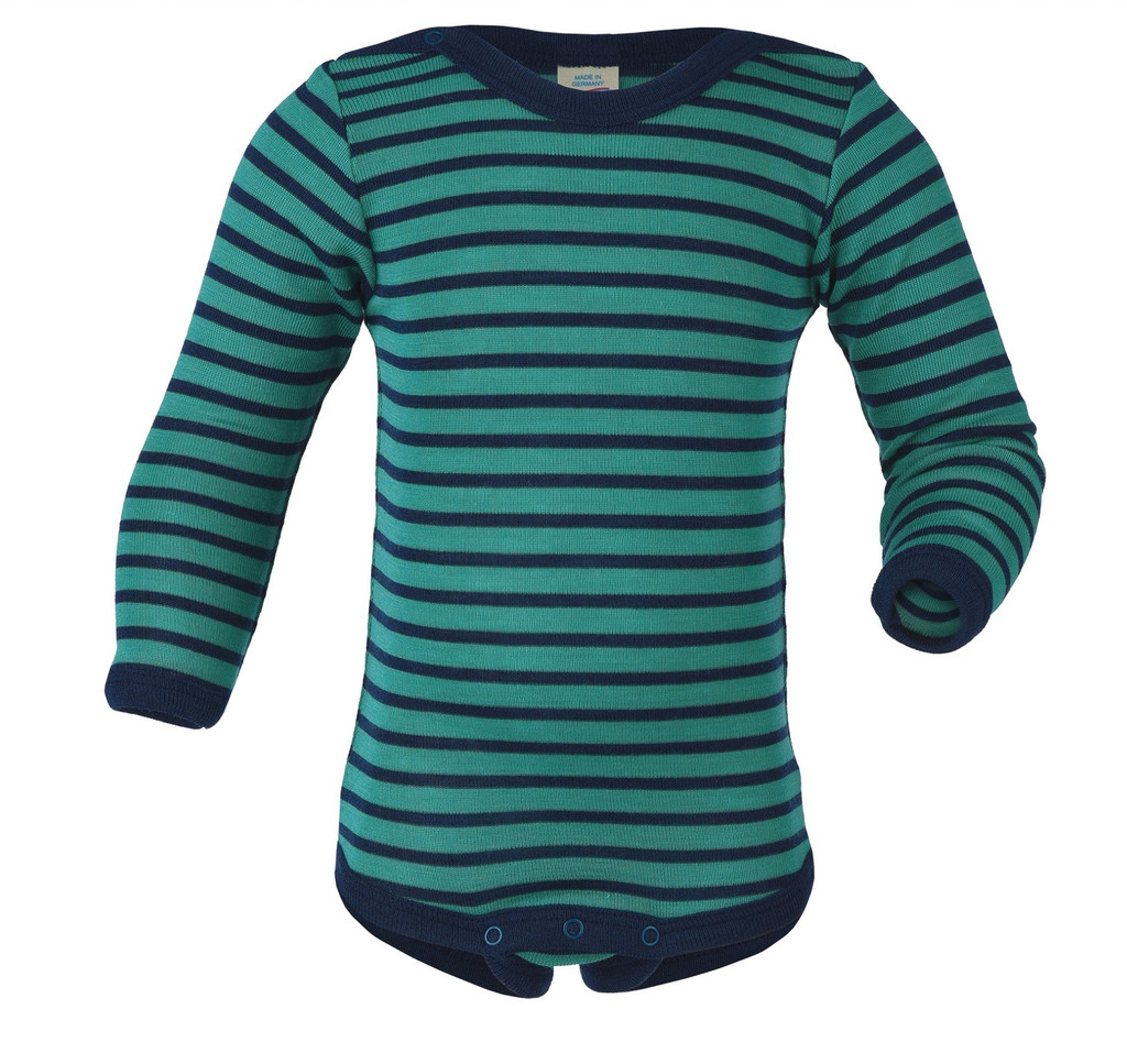 Organic Wool/ Silk Baby Bodysuit
Color: 3533E ice-blue / navy-blue