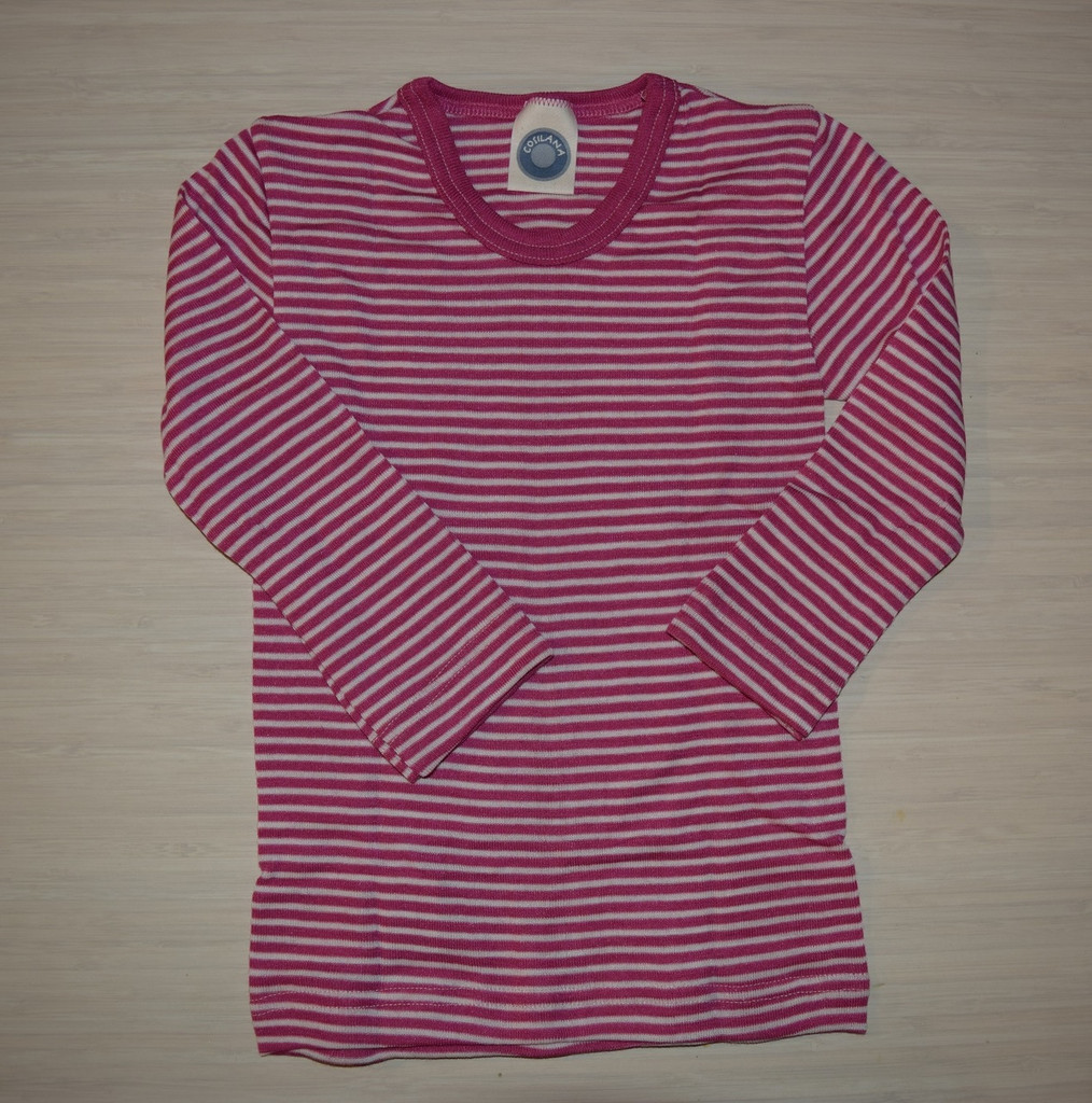 Organic Wool/Silk Long Sleeved Kids Shirt
Color: Berry Stripes