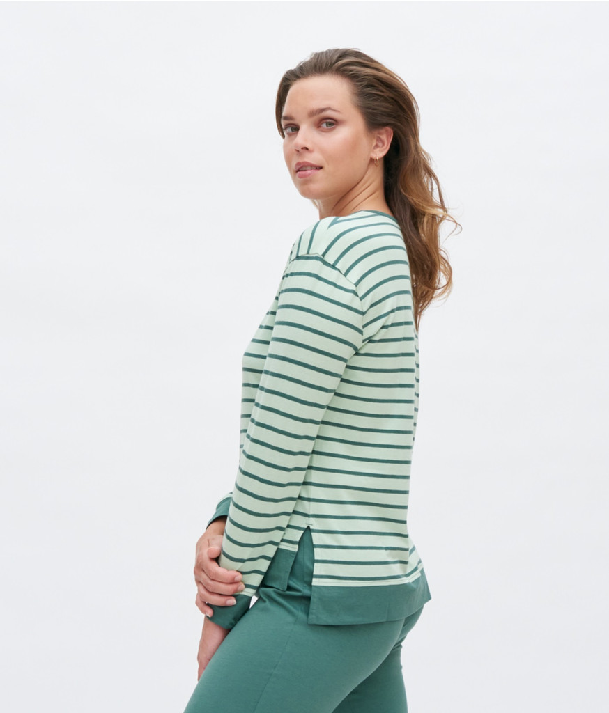 Women's Organic Cotton Sleep Shirt
Color: 378 Misty Green / Stripe