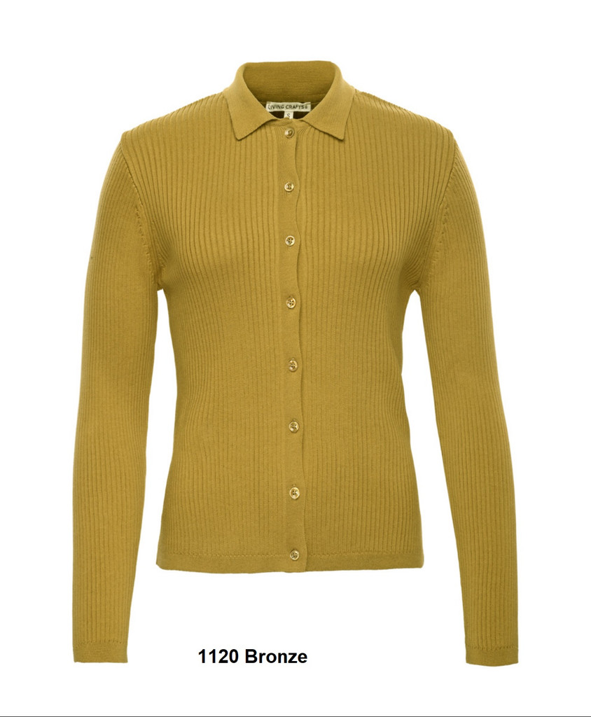 Ribbed cardigan with polo collar