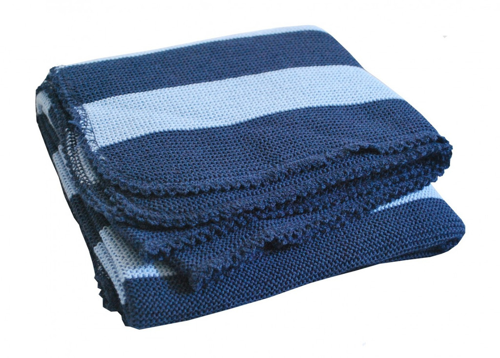 Organic Merino Wool Knitted Baby Blanket
Color: Navy/ Sky Blue Stripes