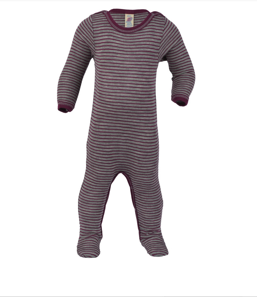 Organic Wool/ Silk Footed Pajamas
Color: Grey Melange / Orchid
