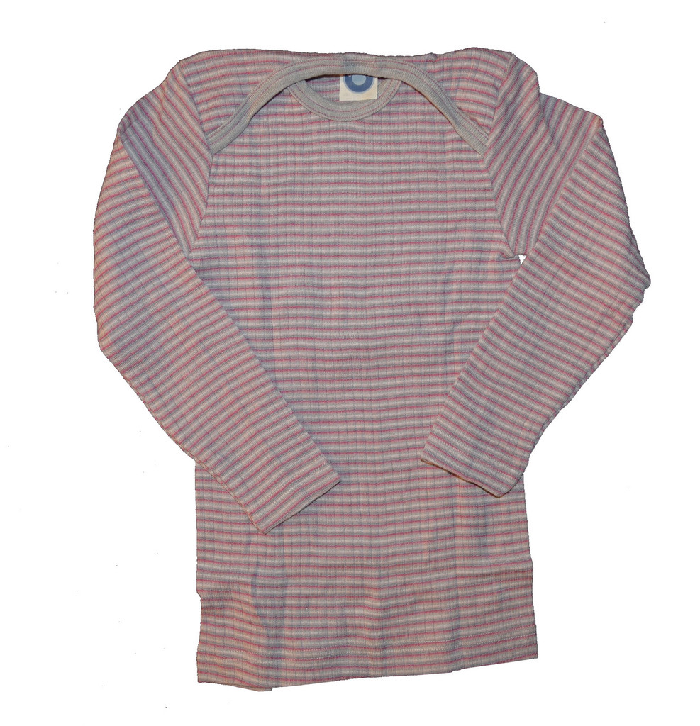 Cosilana Organic Wool/ Silk/ Cotton Long Sleeved Baby Shirt 
Color: 939 Grey-Pink-Natural