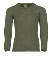 Engel Organic Wool/ Silk Children's Long Sleeved Shirt
Color: Olive