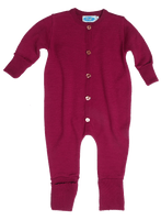 Organic Merino Wool/ Silk Romper with Optional Feet
Color: Berry