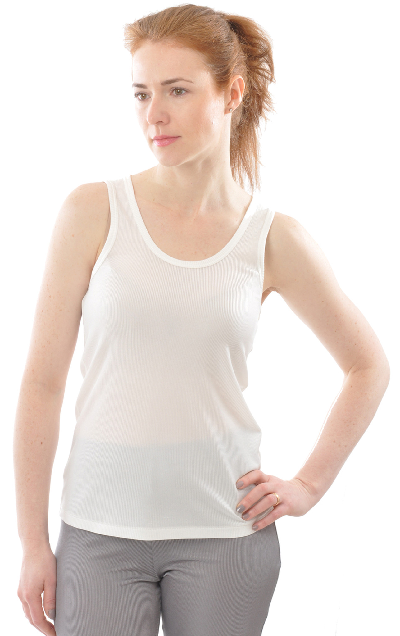 Grey sustainable silk sleeveless blouse