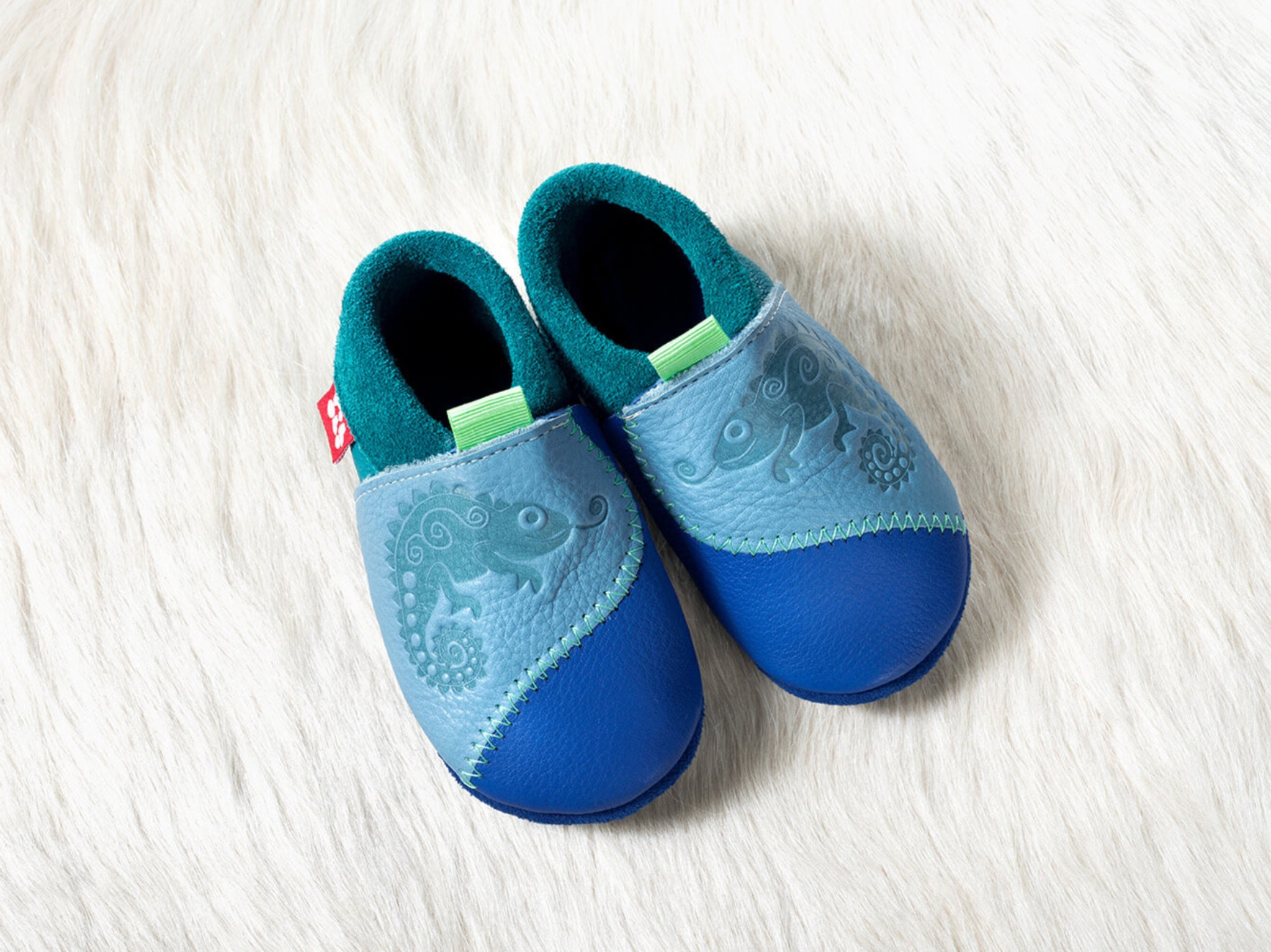 Verbinding liter Ruilhandel Soft-Soled Indoor Slippers "CHAMELEON" blue | Natural Leather - Little  Spruce Organics