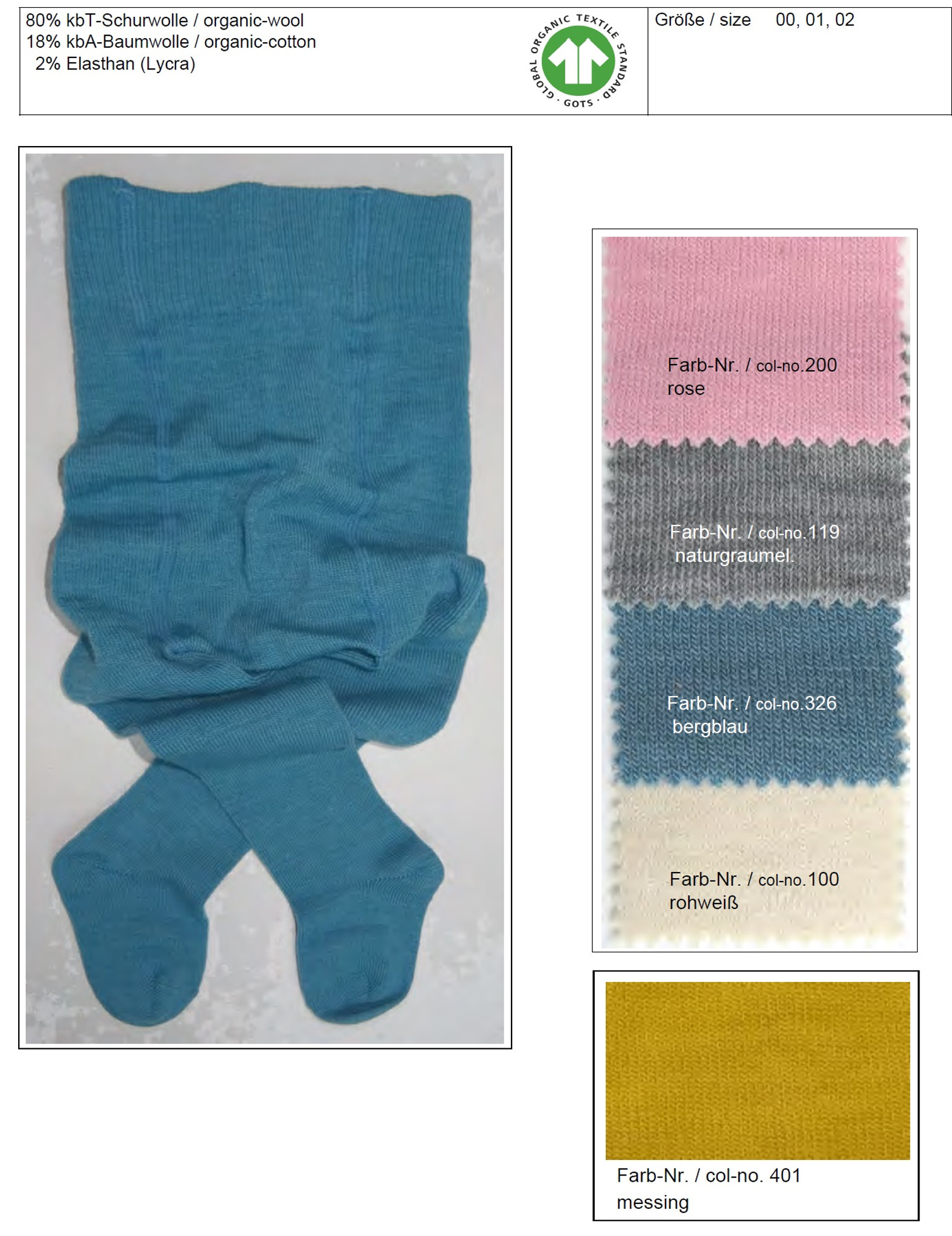 Organic Wool Cotton Baby Tights | Grodo 74111