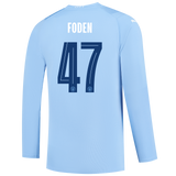 FODEN #47 Manchester City 23/24 Men's Home Long Sleeve Shirt - Man City Font