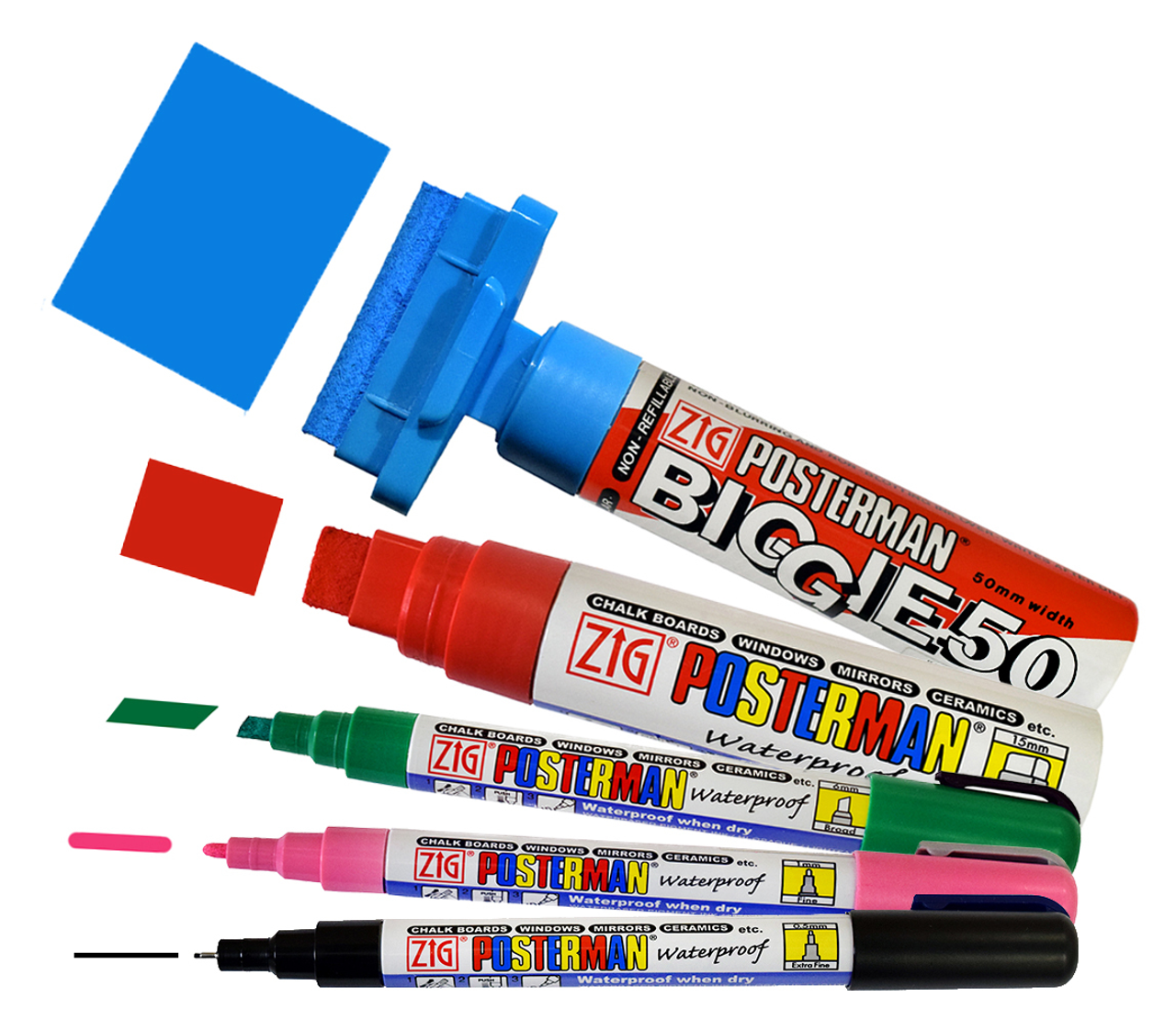 Zig Posterman Waterproof Chisel 6mm Tip 3 Fluorescent Color Marker Kit