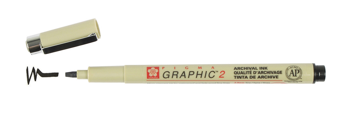 SAKURA Grafikstift PIGMA GRAPHIC 2 – 2,0 Mm Kalligraphie-Spitze, Schwarz, Dokumentenecht
