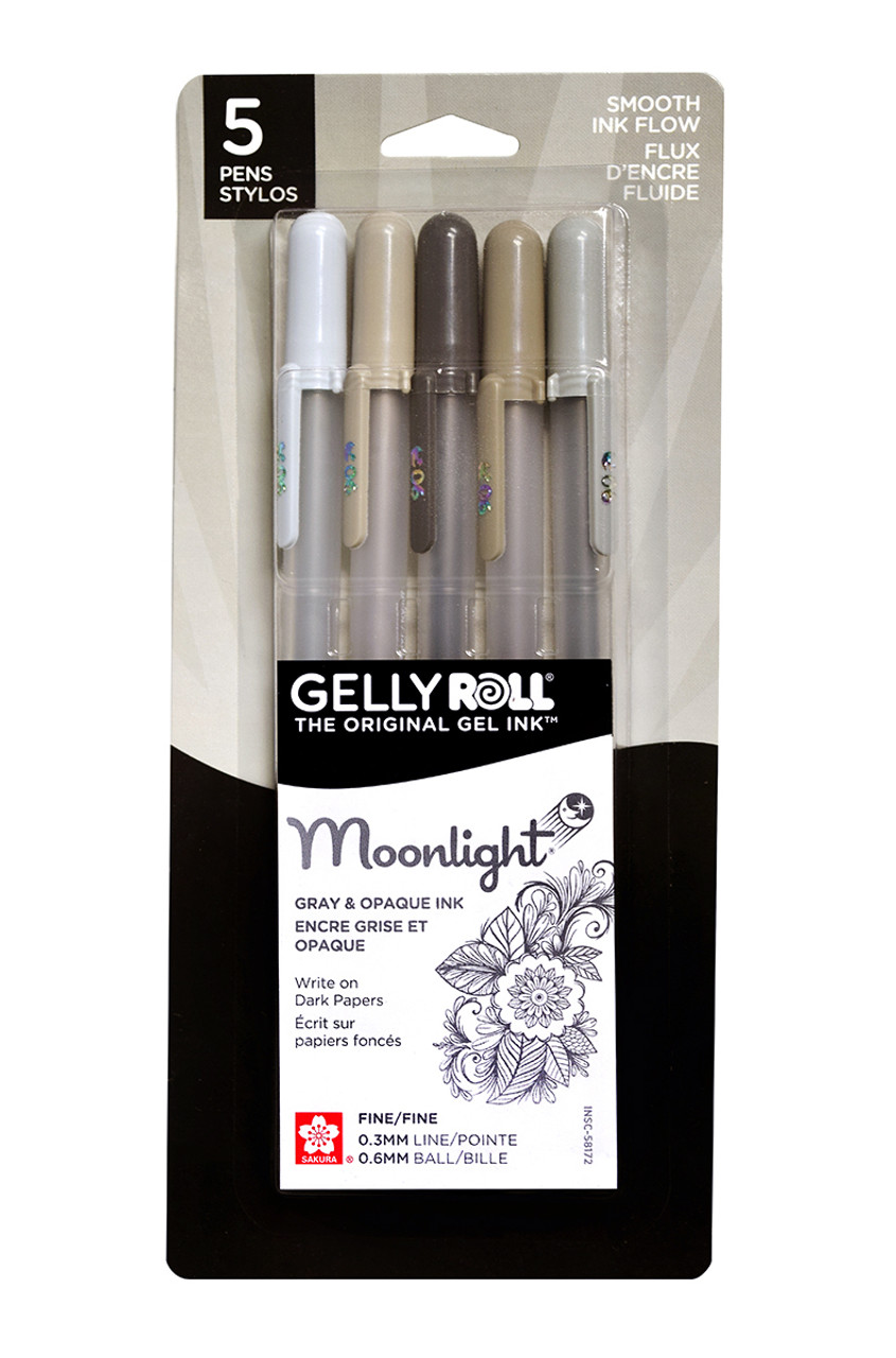 SAKURA Gelly Roll Moonlight 06 Gel Pens - Fine Point Ink Pen for  Journaling, Art, or Drawing - Gray Ink - Fine Line - 5 Pack