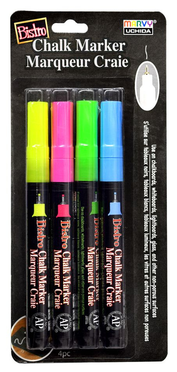 Marvy Bistro Chalk Marker Extra Fine Tip- Fluorescent Set 485-4A