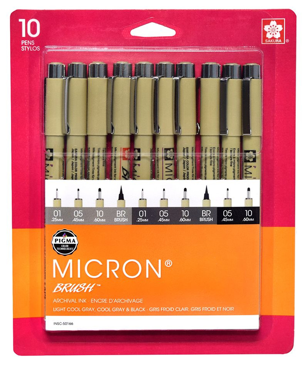 Sakura Pigma Micron Gray & Black Set of 10