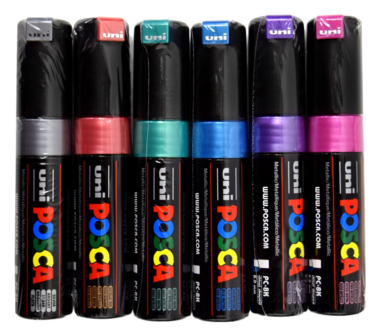 Posca Marker, no. PC-1MR, line 0,7 mm, metallic colours, 8 asstd./ 1 pack