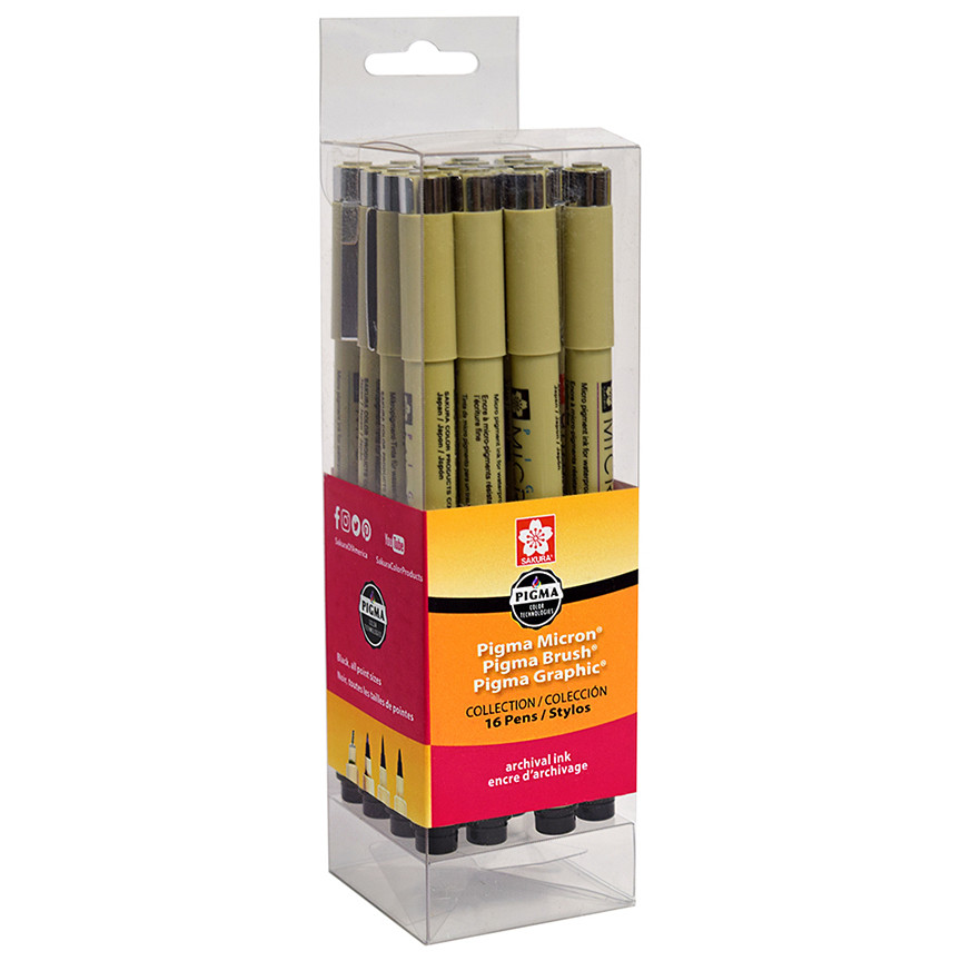 Sakura Pigma Ink All Black Collection- 16pk | Marker Supply