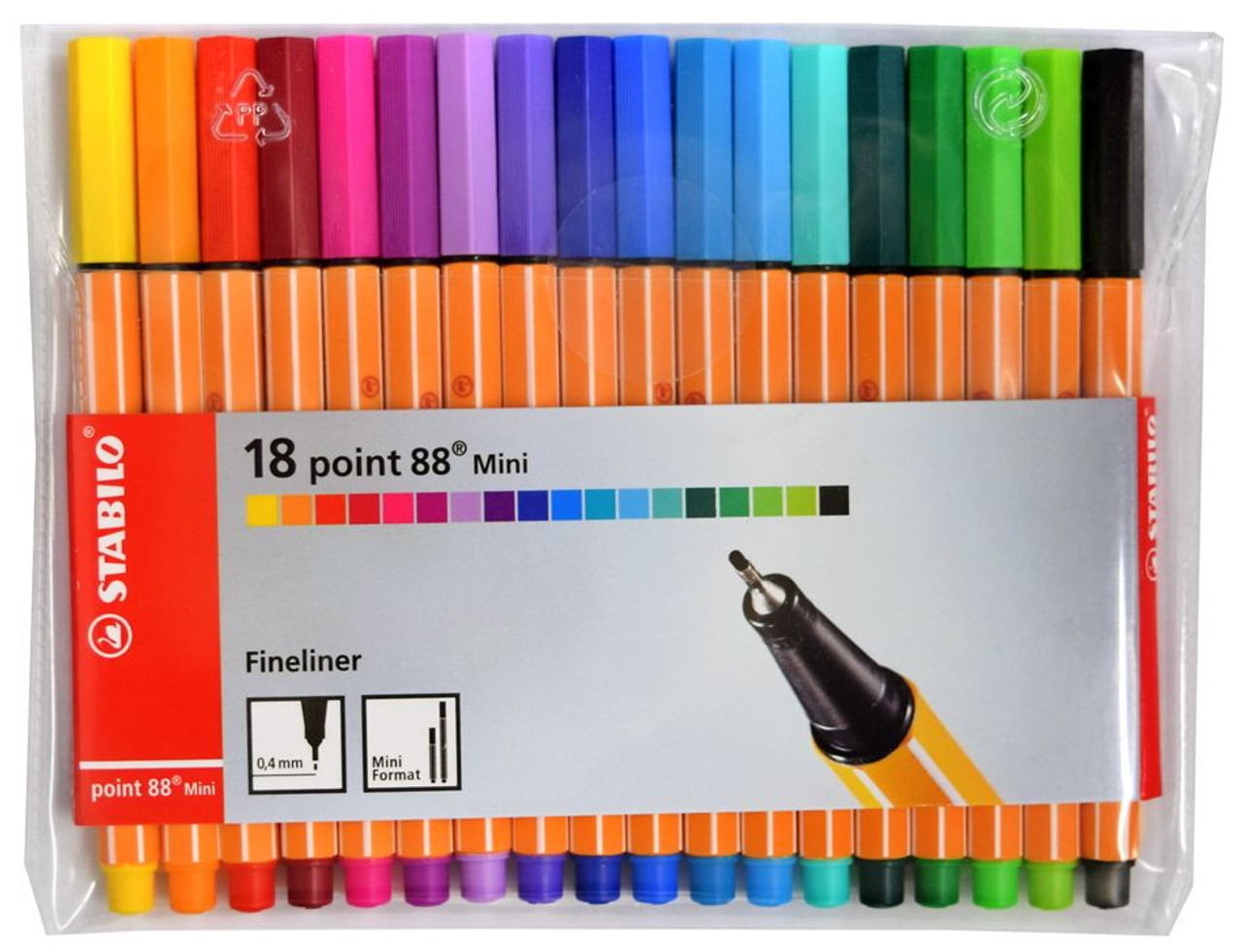 Stabilo Point 88 Mini Fineliner Pens, 0.4 mm - 18-color Wallet Set