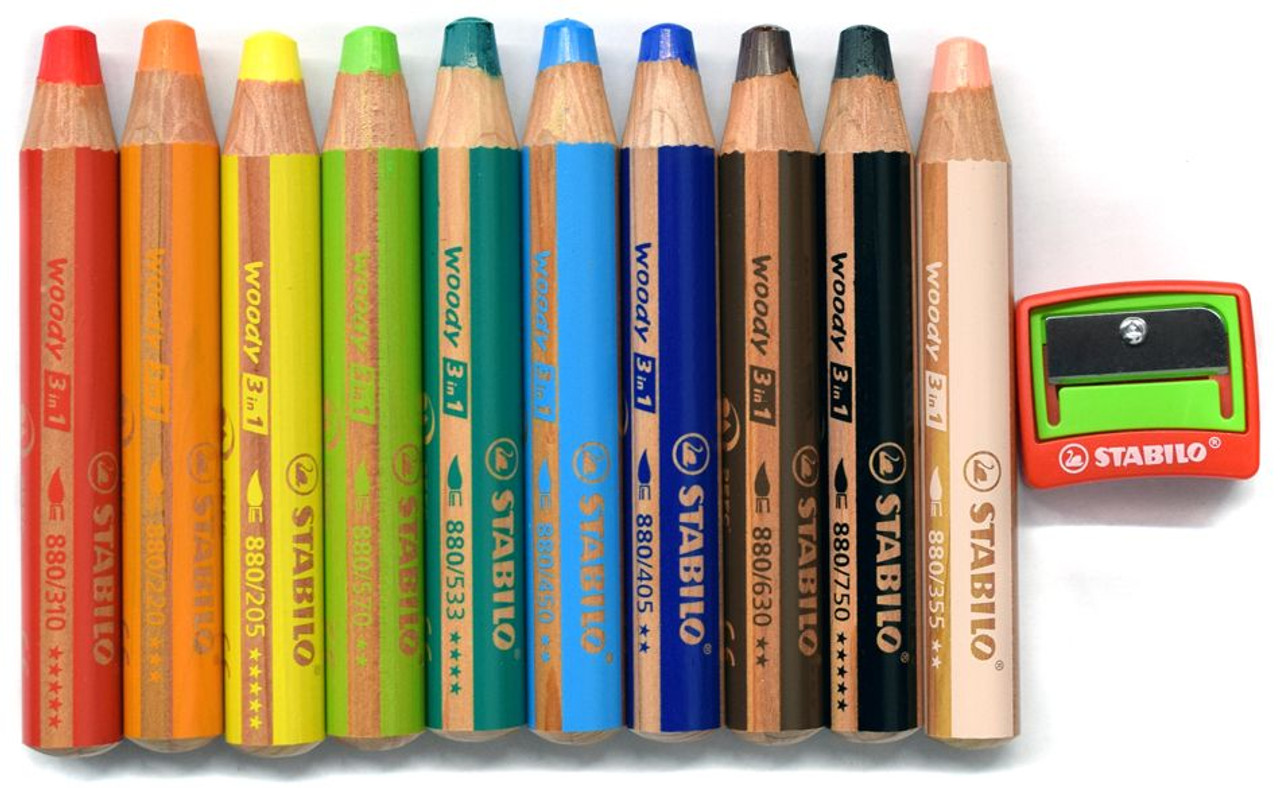 Brown 880/630 3 x STABILO Woody 3 in 1 Multi-Talented Jumbo Pencil
