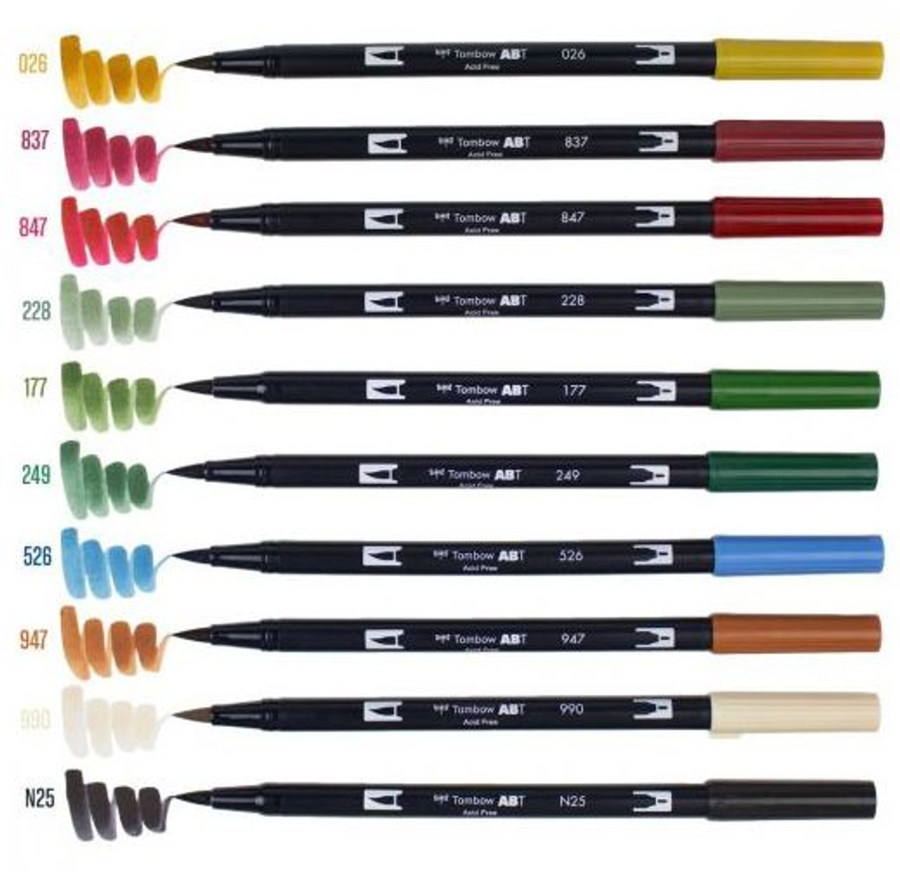 Tombow 56195 Dual Brush Pen Art Markers, Holiday Edition, 10-Pack.  Blendable, Brush and Fine Tip Markers