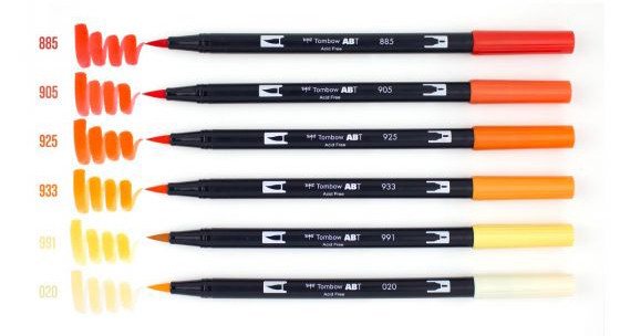 Tombow Dual Brush Pen Set of 6- Orange Blendables